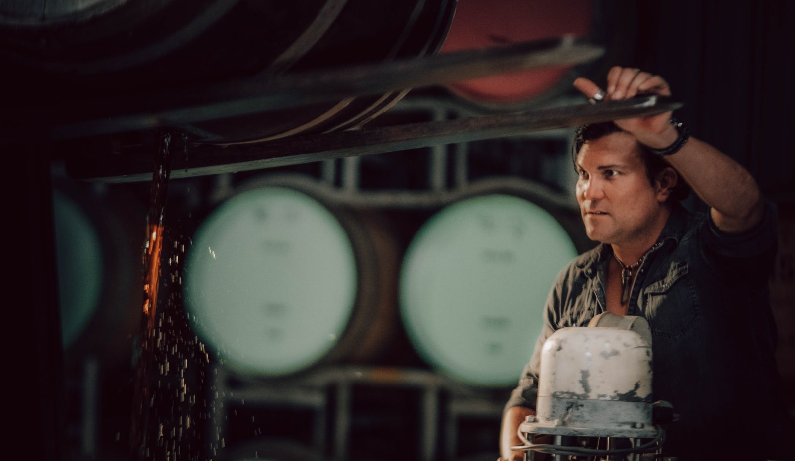 Spirit emptied from a single cask into the vat at Mt Uncle. Nothing in the frame identifies which cask